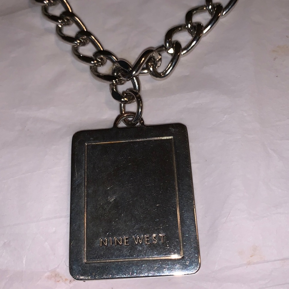 Nine West Chain and Tag Necklace Silver Tone